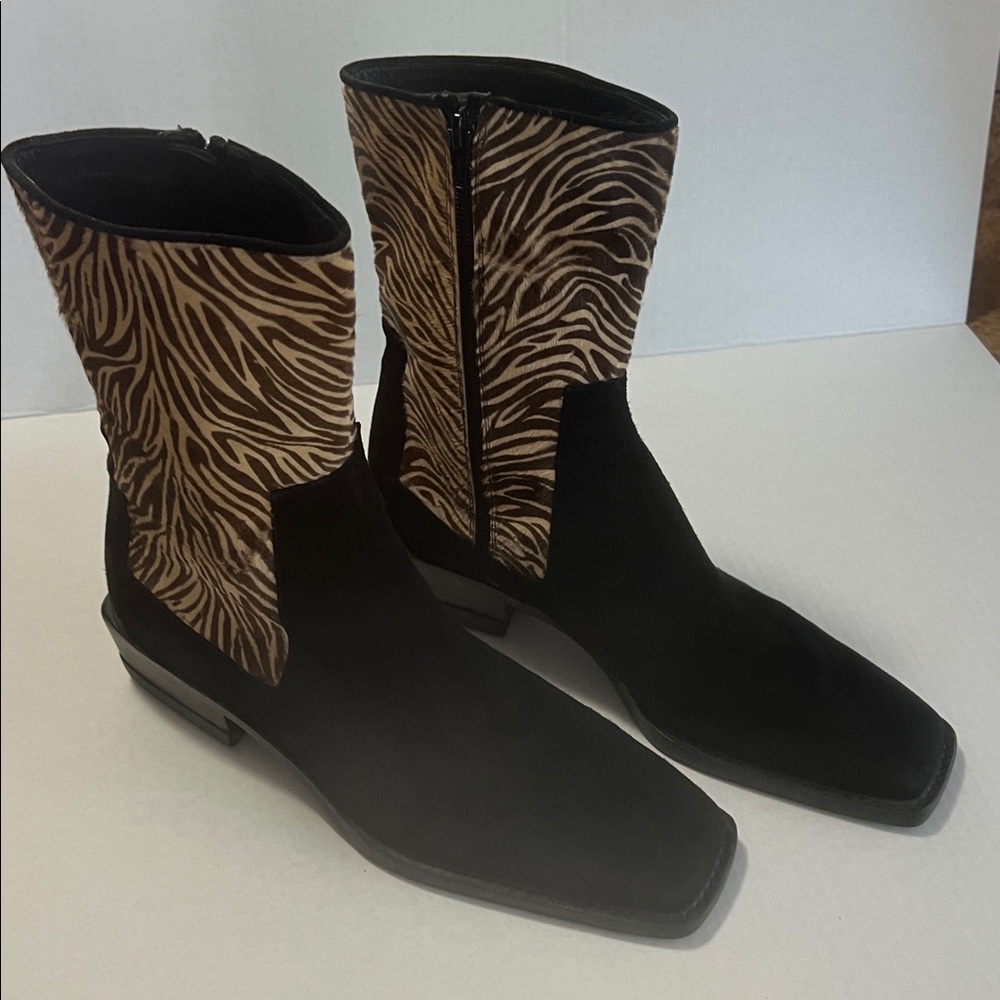 Stuart Weitzman Suede Calf Hair Zebra Print  Ankle Boots - sz 10